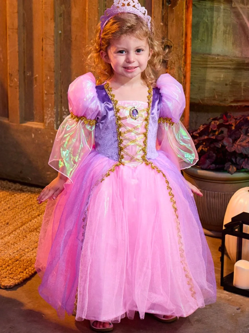Girls Pink Princess Rapunzel Costume Halloween Dress up 4/5